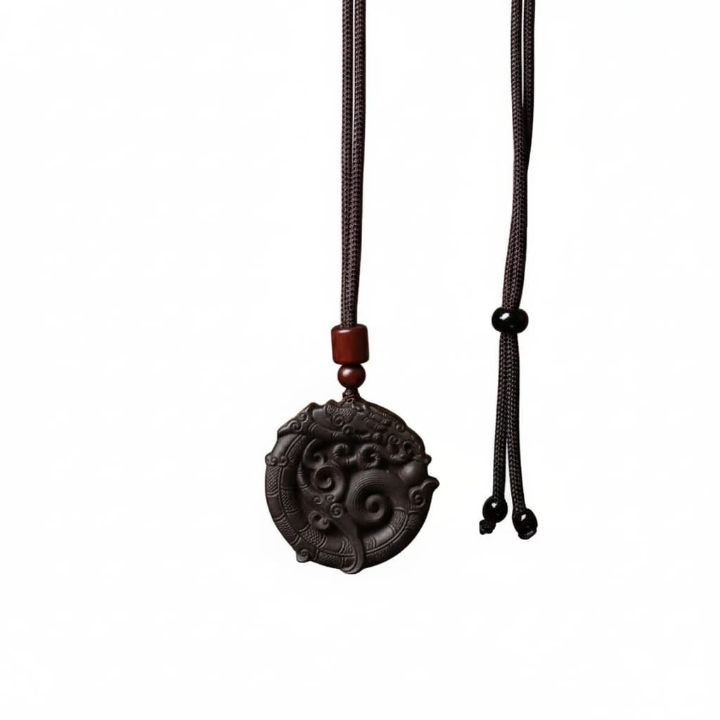 The Coiling Dragon Amulet by Zhiji, a symbol of unleashing one's latent power and inner authority, handcrafted in a traditional Eastern style.