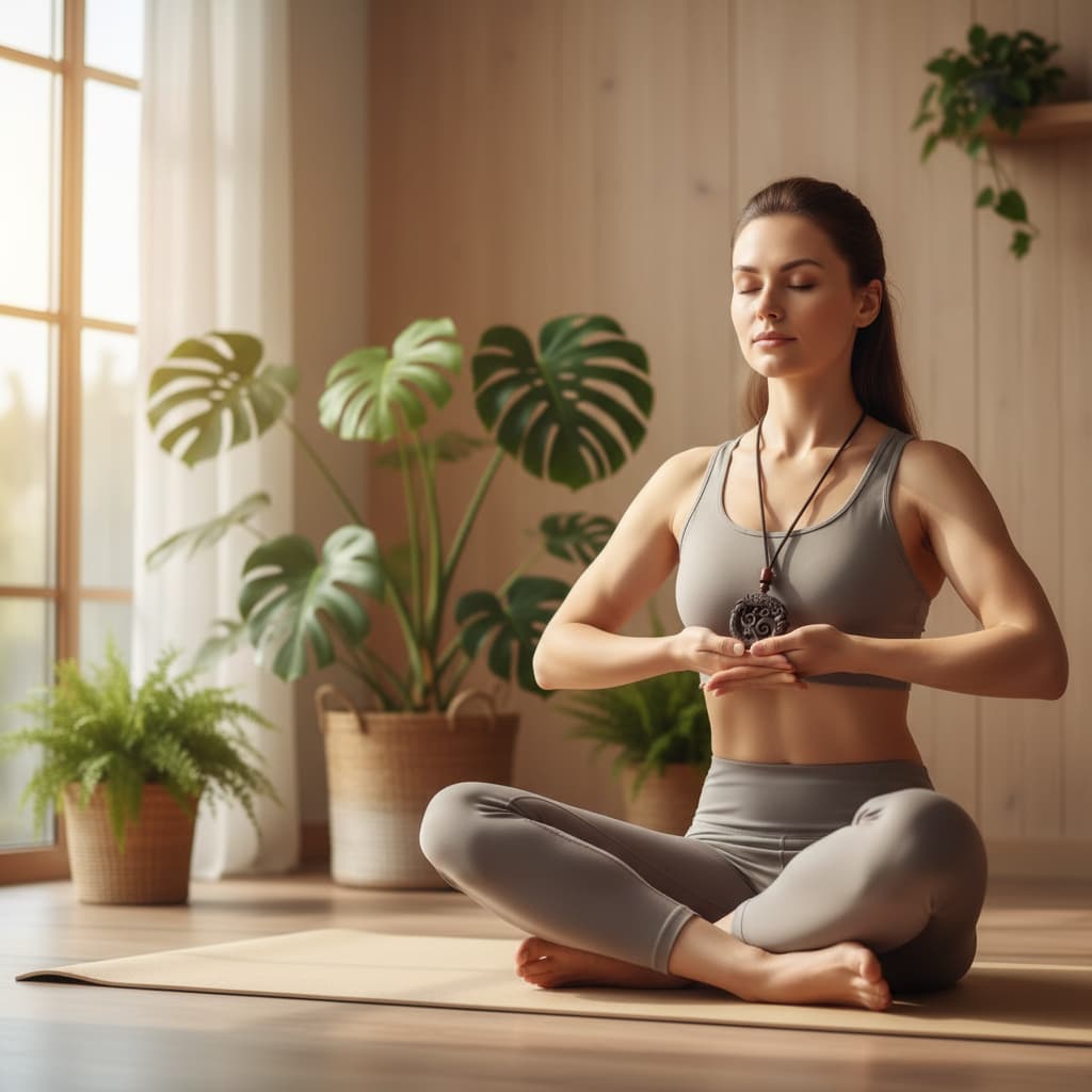 A person in meditation holding the Coiling Dragon Amulet, using it as a focal point to awaken inner strength and potential.