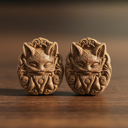 Macro detail shot of the intricate, handcrafted details on the Kitsune Charm by Zhiji.