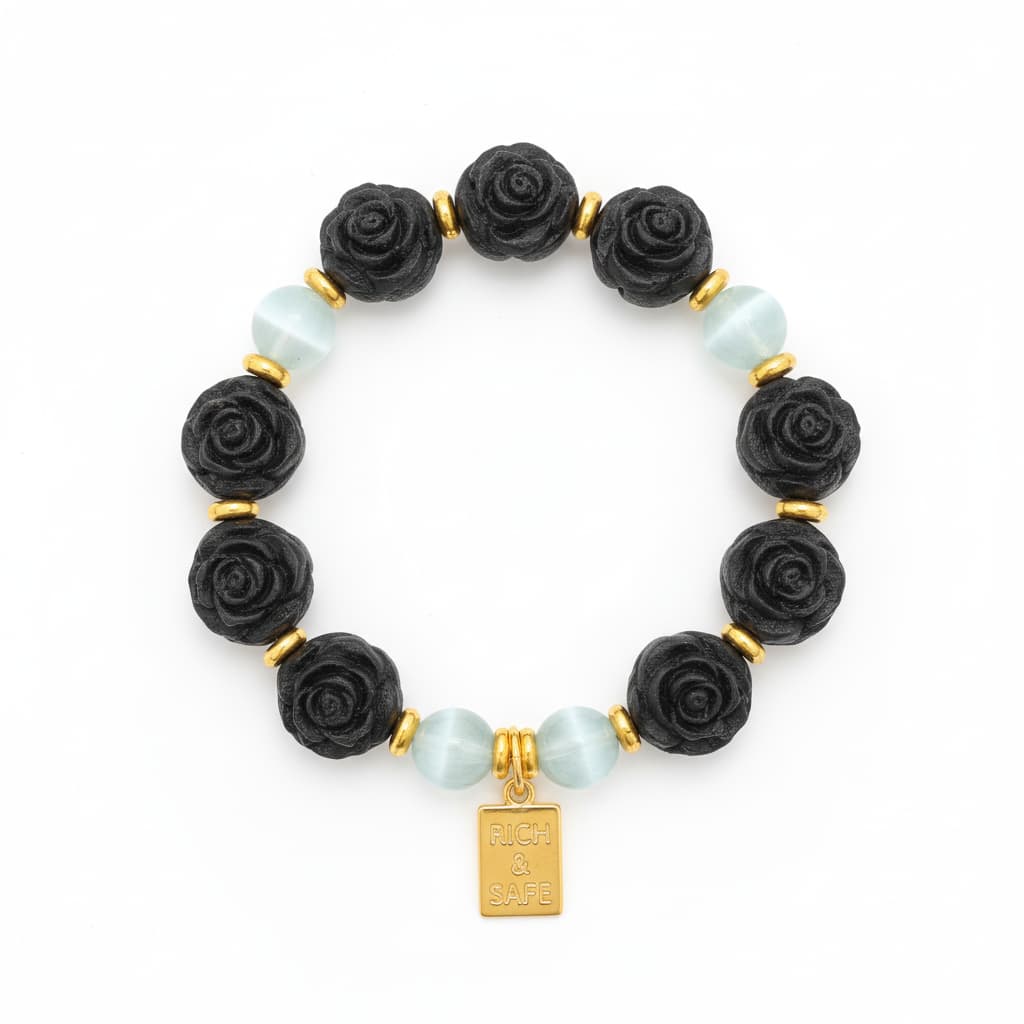 The Rose Companion Bracelet by Zhiji, a handcrafted herbal tool with rose-shaped beads, designed to help you stop self-neglect and reclaim your capacity for self-love.