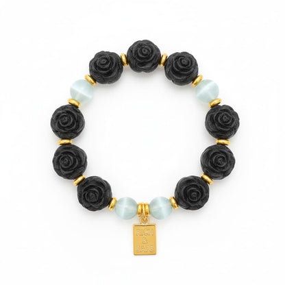 The Rose Companion Bracelet by Zhiji, a handcrafted herbal tool with rose-shaped beads, designed to help you stop self-neglect and reclaim your capacity for self-love.