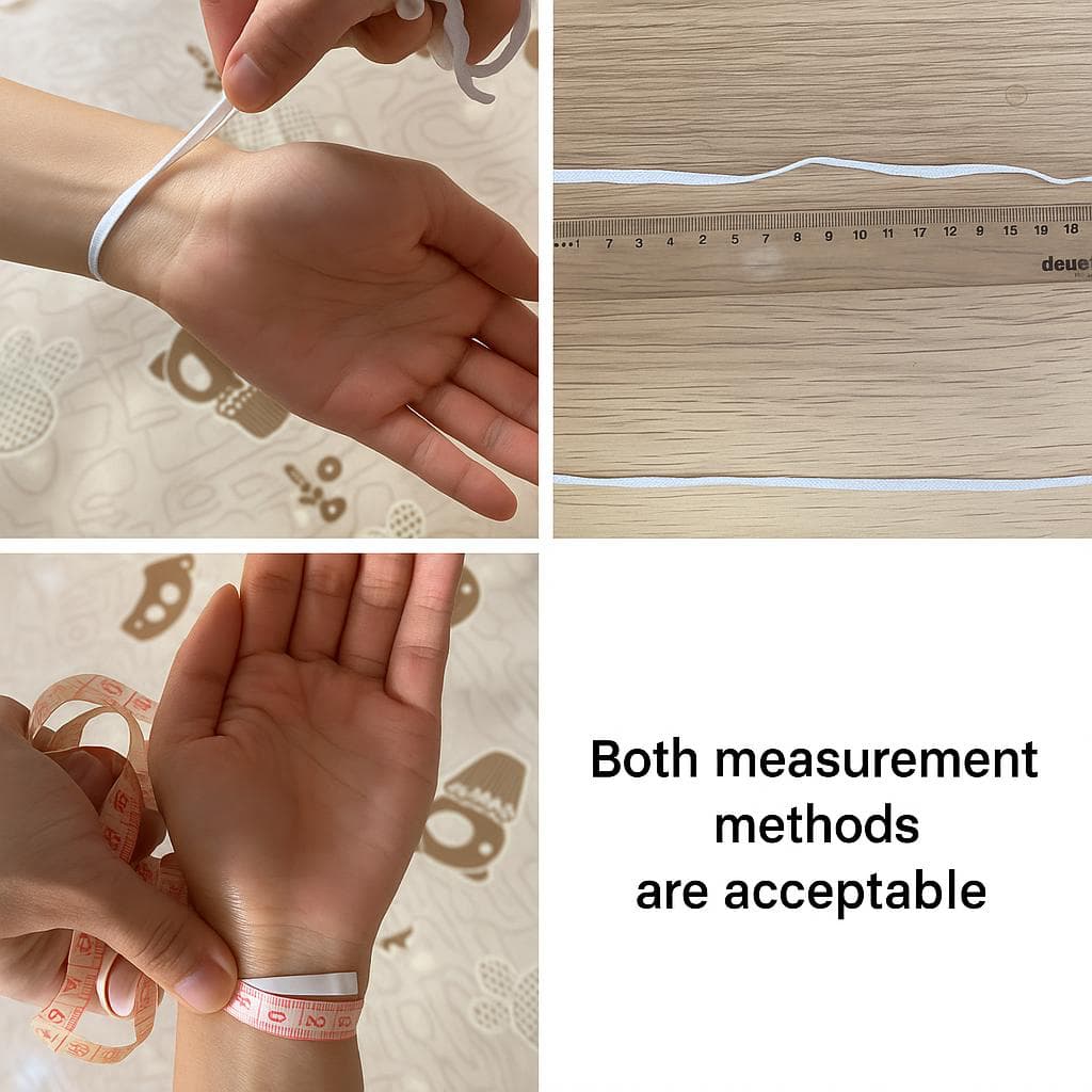A visual guide demonstrating how to properly measure your wrist to find the perfect size for your personalized Zhiji companion bracelet.