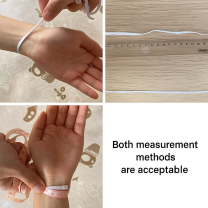 A visual guide demonstrating how to properly measure your wrist to find the perfect size for your personalized Zhiji companion bracelet.